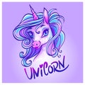 Unicorn head portrait illustration. Magic fantasy horse