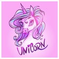 Unicorn head portrait illustration. Magic fantasy horse