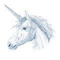 Unicorn head profile hand drawn sketch style portrait