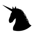 Unicorn head silhouette. Black mythical horse with proud sharp horn wild and freedom loving.