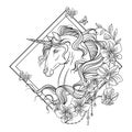 Unicorn head vector illustration coloring book rhombus Royalty Free Stock Photo