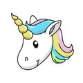 Unicorn head vector illustration on white background. Cute magical cartoon. Royalty Free Stock Photo