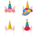 Unicorn headband vector cartoon flat icon set Royalty Free Stock Photo