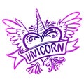 Unicorn heart with wings. Logo Illustration