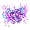 Unicorn heart with wings. Logo Illustration