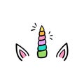 Colorful unicorn horn and ears vector illustration