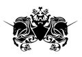 Unicorn horses and rose flowers black and white vector heraldic emblem Royalty Free Stock Photo