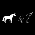 Unicorn icon set white color illustration flat style simple image