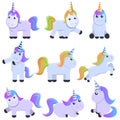 Unicorn icons set, cartoon style