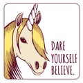 Unicorn illustration with motivating text; vector illustration E