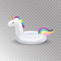 Unicorn inflatable swimming pool ring, tube, float. Vector realistic 3d unicorn icon.