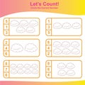 Count and Match Clouds Game for kids. Preschool counting game. Math Worksheet for Preschool