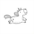Unicorn. Linear vector illustration in doodle style. Kawaii Character Design