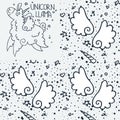 Unicorn Llama. Vector pattern with wings and horns of cute unicorns, dots and stars