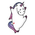 Unicorn in love is dancing merrily. Print for baby clothes. Vector