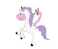 Playing fantasy unicorn vector illustration for children design. Isolated. Cute cartoon animal.