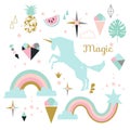 Unicorn magic element set. Isolated vector objects, flat design Royalty Free Stock Photo