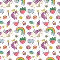 Unicorn and rainbow seamless pattern isolated on white background Royalty Free Stock Photo