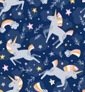 Unicorn magic seamless vector pattern. Funny kids design for fabric.