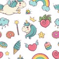 Unicorn and rainbow seamless pattern isolated on white background Royalty Free Stock Photo