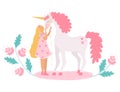 Unicorn magical horse fantasy animal and girl, vector illustration Royalty Free Stock Photo