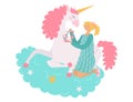 Unicorn magical horse fantasy animal and girl, vector illustration Royalty Free Stock Photo