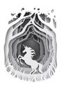 Unicorn, fairytale character, vector illustration in paper art style