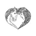 Unicorn and Maiden Heart Drawing Royalty Free Stock Photo