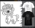 Unicorn mandala arts isolated on black and white t shirt
