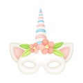 Unicorn Mask with Twisted Horn as Party Birthday Photo Booth Prop Vector Illustration