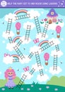 Unicorn maze for kids with little princess, rainbow. Magic world preschool printable activity. Simple fairytale labyrinth game or Royalty Free Stock Photo