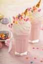 Unicorn milkshakes with sprinkles