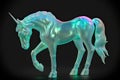 Unicorn model in iridescent majestic holographic isolated on black background.