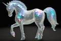 Unicorn model in iridescent majestic holographic isolated on black background.