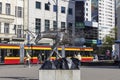 Unicorn monument, modern metal sculpture, Lodz, Poland