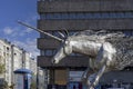 Unicorn monument, modern metal sculpture, Lodz, Poland