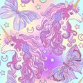 Unicorn with multicolored mane, butterfly rainbow, star and love Royalty Free Stock Photo