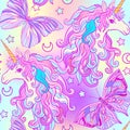 Unicorn with multicolored mane, butterfly rainbow, star and love Royalty Free Stock Photo