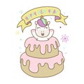 Unicorn out from Birthday Cake, Celebrate Happy New Year. Vector Illustration