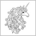 Unicorn. Outline drawing coloring page. Coloring book for adult.