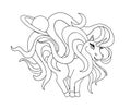 Unicorn. Outline drawing, lines for coloring, black and white illustration for childrens drawing. Vector cartoon design.