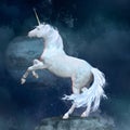 Unicorn over a rock in a spce scnery