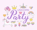 Unicorn Party Birthday clipart set magical design