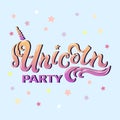 Unicorn Party lettering as logotype, badge, patch and icon Royalty Free Stock Photo