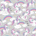 Unicorn pattern and rainbow. Trendy seamless vector pattern on a glitter background. Fashion illustration drawing in modern style
