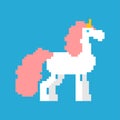 Unicorn pixel art. Magic horse 8 bit with horn on head. Vector illustration 8bit