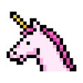 Unicorn with pink mane pixel art on white background