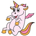 Unicorn is playing happily doodle kawaii. doodle icon image