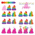 Unicorn poop set clip art, collection of rainbow and pink feces symbols