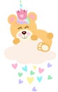 Unicorn princess teddy bear on cloud with hearts